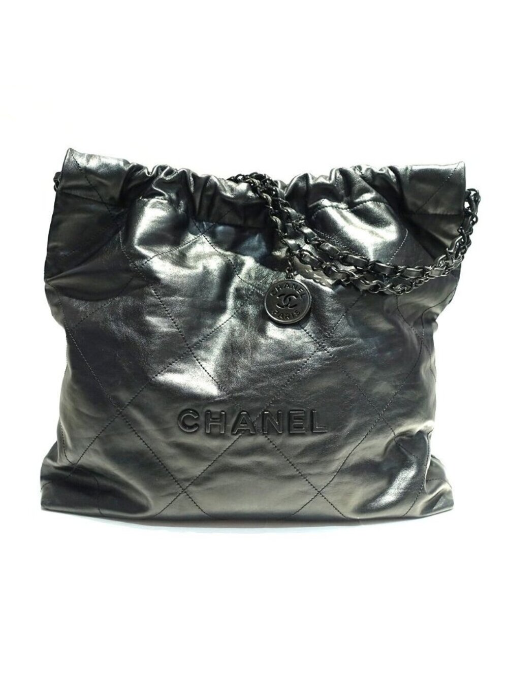 Chanel 22 Medium Shoulder Bag So Black CC Logo